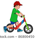 Color image of a little boy riding a bicycle 86800450