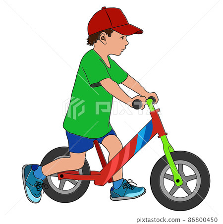 Color image of a little boy riding a bicycle 86800450