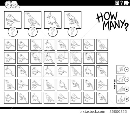 how many cartoon birds counting game coloring book page how many cartoon birds counting game coloring book page 86800833