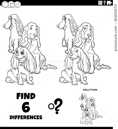 differences game with spaniel dogs coloring book page differences game with spaniel dogs coloring book page 86800874