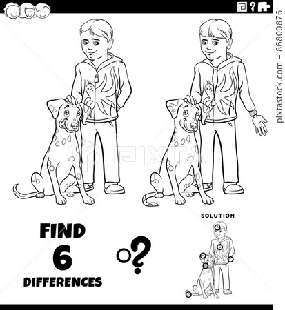 differences game with boy and his dog coloring book page 86800876