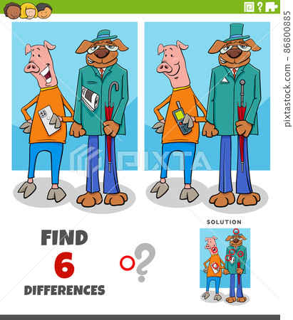 differences game with cartoon dog and pig characters differences game with cartoon dog and pig characters 86800885