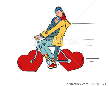 Lover Ride Art a couple in love rides a bicycle, a red... - Stock Illustration ...