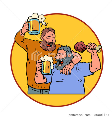 beer party, oktoberfest. Men eat meat and drink beer beer party, oktoberfest. Men eat meat and drink beer 86801185