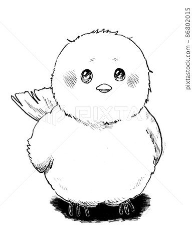 Monochrome illustration of a bird with round eyes No background 86802015