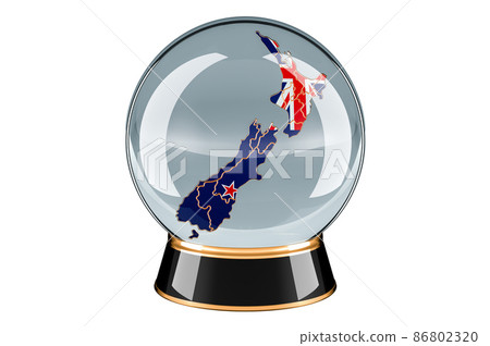 Crystal ball with New Zealand map. Forecasting and prediction for New Zealand, concept. 3D rendering Crystal ball with New Zealand map. Forecasting and prediction for New Zealand, concept. 3D rendering 86802320