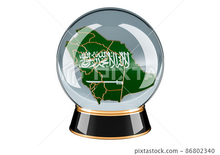Crystal ball with Saudi Arabian map. Forecasting and prediction for Saudi Arabia, concept. 3D rendering Crystal ball with Saudi Arabian map. Forecasting and prediction for Saudi Arabia, concept. 3D rendering 86802340