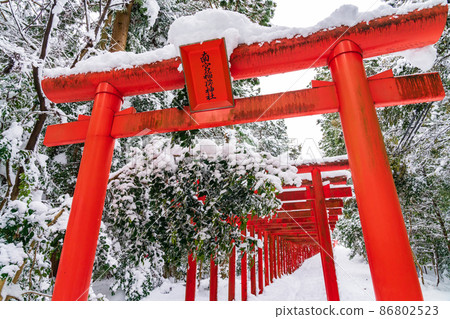 Senbon Torii of Nangu Shrine and Nangu Inari Shrine in the snow <Fuwa-gun, Gifu Prefecture> Senbon Torii of Nangu Shrine and Nangu Inari Shrine in the snow <Fuwa-gun, Gifu Prefecture> 86802523