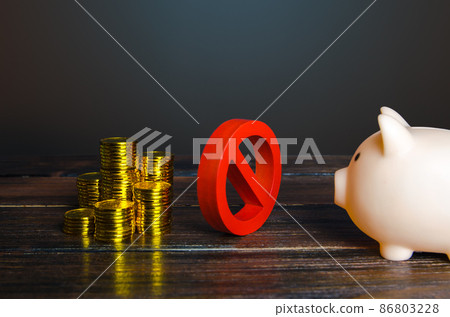 Piggy bank looks at forbidden money. Temporary freezing of assets, a ban on management of savings and capital. Loan refusal. Bad credit history, unaffordable mortgage. Sanctions, economic restrictions Piggy bank looks at forbidden money. Temporary freezing of assets, a ban on management of savings and capital. Loan refusal. Bad credit history, unaffordable mortgage. Sanctions, economic restrictions 86803228