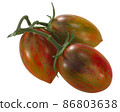 Brad's atomic grape heirloom tomatoes on the vine, cluster of,  isolated (Solanum lycopersicum fruits) 86803638