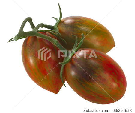 Brad's atomic grape heirloom tomatoes on the vine, cluster of,  isolated (Solanum lycopersicum fruits) Brad's atomic grape heirloom tomatoes on the vine, cluster of,  isolated (Solanum lycopersicum fruits) 86803638