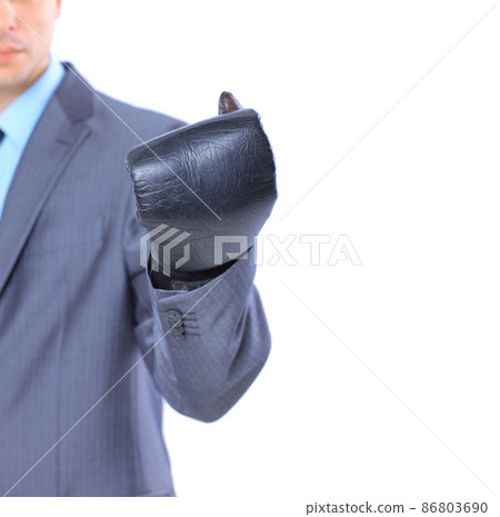The young businessman in boxing gloves. Isolated on a white background. The young businessman in boxing gloves. Isolated on a white background. 86803690