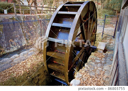 Autumn, water wheel and park 86803755