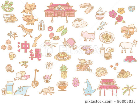 Hand-painted Okinawa illustration set Illustration material 86803833