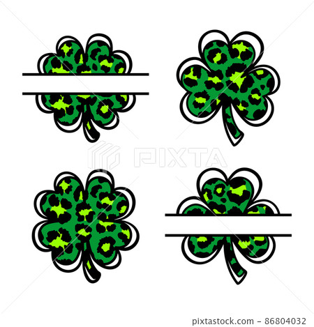 Leopard shamrock icons, Four leaf clover icons, Clover symbol of St. Patrick's Day, Lucky clover split monogram. Vector illustration 86804032