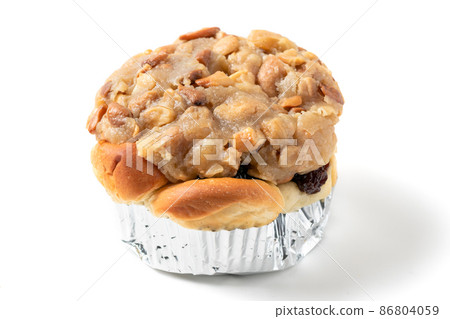 Butterscotch Bread with nuts on top isolated on white background, Homemade bakery Butterscotch Bread with nuts on top isolated on white background, Homemade bakery 86804059