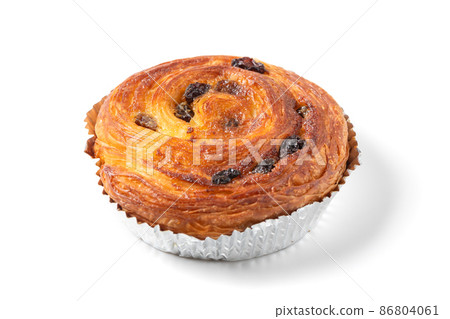 Danish Pastry with Raisins isolated on white background, Homemade bakery 86804061