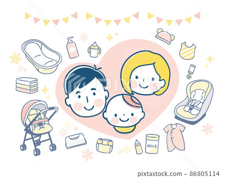 Illustration material of image of childbirth preparation and smiling parent and child 86805114