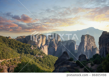 Sunset sky clouds and mountain in Meteora, Kalabaka, Greece 86805498