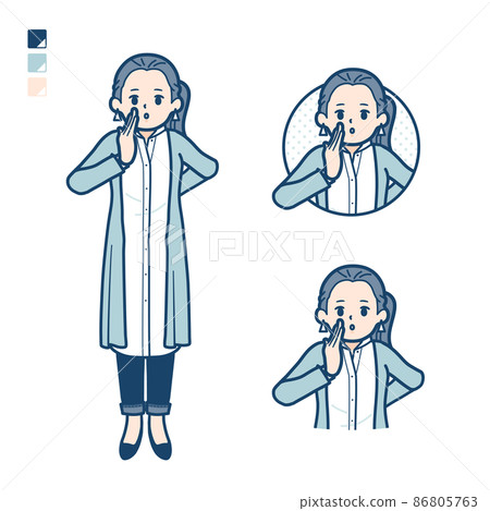 一個穿著長襯衫的女人在耳語中耳語的插圖 一個穿著長襯衫的女人在耳語中耳語的插圖 86805763