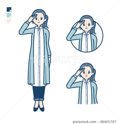 Illustration of a woman in a long shirt salute 86805787
