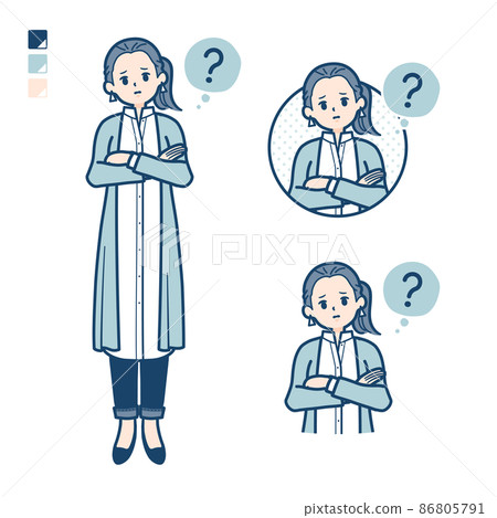 Illustration of a woman in a long shirt wondering 86805791