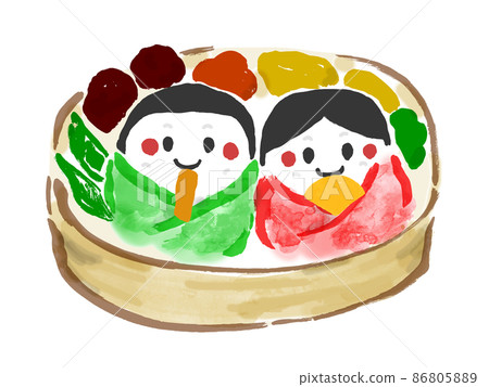 日式雛祭便當盒手繪插畫 86805889