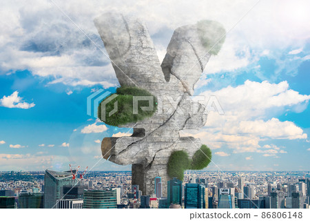 Tokyo cityscape and yen mark 86806148