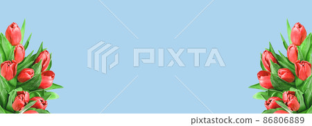 bunch of red tulips on a white wooden table on blue bunch of red tulips on a white wooden table on blue 86806889