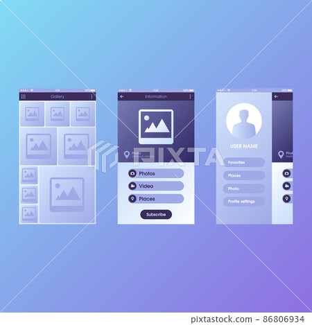 Blue and purple blank registration menu in the application or on the website in light and dark colors. 86806934