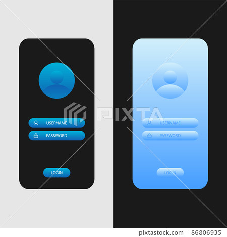 Blue and purple blank registration menu in the application or on the website in light and dark colors. 86806935