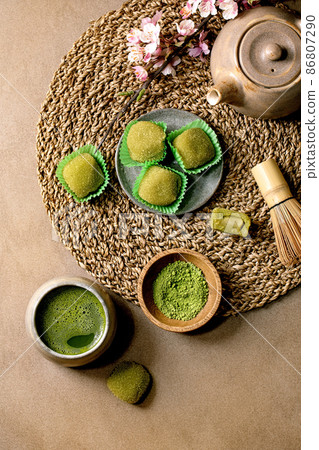 Asian rice dessert sweet green matcha mochi 86807290