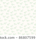 Seamless pattern of hand drawn hearts in pastel green color on beige and neutral background 86807599