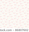 Seamless pattern of hand drawn hearts in red on beige and neutral background with colored dots in pastel rainbow colors 86807602