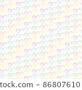 Seamless pattern of hand drawn hearts in pastel rainbow colors on beige and neutral background 86807610