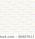 Seamless pattern of hand drawn hearts in pastel rainbow colors on beige and neutral background 86807611