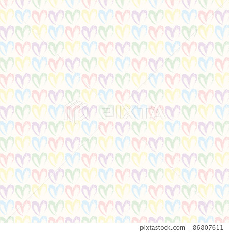Seamless pattern of hand drawn hearts in pastel rainbow colors on beige and neutral background Seamless pattern of hand drawn hearts in pastel rainbow colors on beige and neutral background 86807611