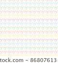 Seamless pattern of hand drawn hearts in pastel rainbow colors on beige and neutral background 86807613