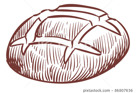 Round bread sketch. Boule engraving. Bakery symbol 86807636
