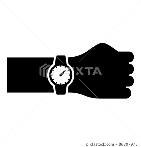 Wristwatch on hand Time on watch hand icon black color vector illustration image flat style Wristwatch on hand Time on watch hand icon black color vector illustration image flat style 86807973