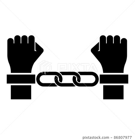 Hands in handcuffs Criminal concept Arrested punishment Bondage convict icon black color vector illustration image flat style Hands in handcuffs Criminal concept Arrested punishment Bondage convict icon black color vector illustration image flat style 86807977