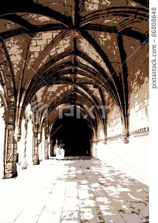 Image of arch of arches inside the building, sunny afternoon, Lisbon, Portugal 86808648