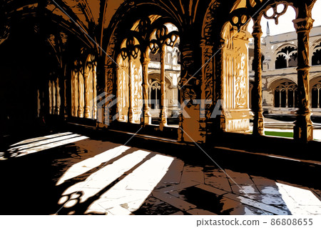 Image of arch of arches inside the building, sunny afternoon, Lisbon, Portugal 86808655