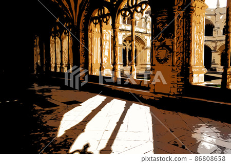 Image of arch of arches inside the building, sunny afternoon, Lisbon, Portugal 86808658