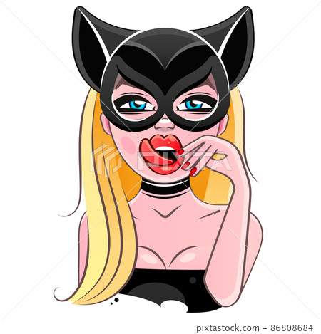 Beautiful girl in leather mask. Sex and BDSM, love. Underwear. Vector illustration for greeting card or poster, print for t-shirt. Fashion Style. Coronavirus 86808684