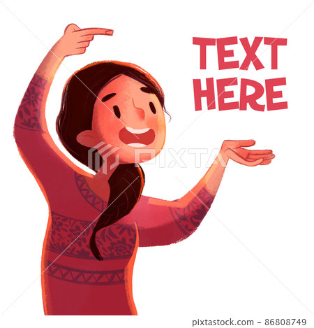 Girl points her finger at the announcement 86808749