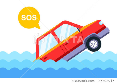 The car has fallen into the river and is sinking. 86808917