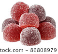 Handful of red and orange candy close up 86808979