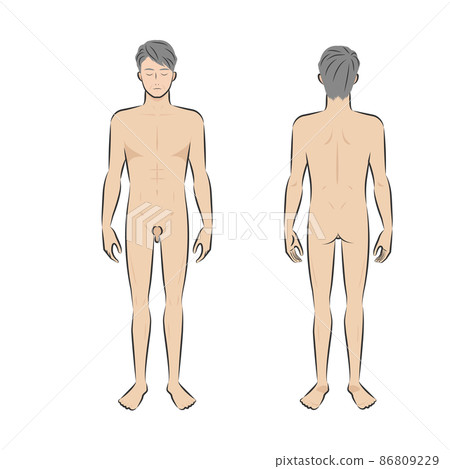 Handwritten style stroke pen touch senior Asian man's hair removal esthetic whole body part instruction White background lineless image Ira 86809229