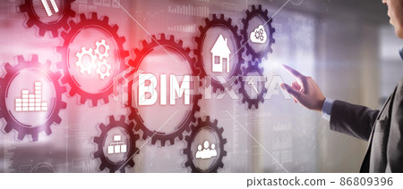 BIM Building information modeling concept on virtual 3d screen BIM Building information modeling concept on virtual 3d screen 86809396